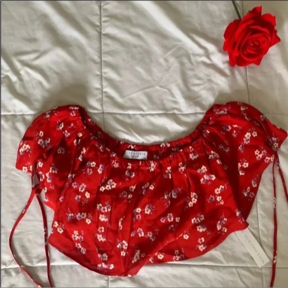 Revolve flynn Skye floral off the shoulder crop top